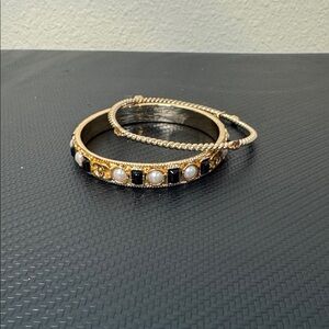Gold and Black Bangle Set with Pearl Accents
